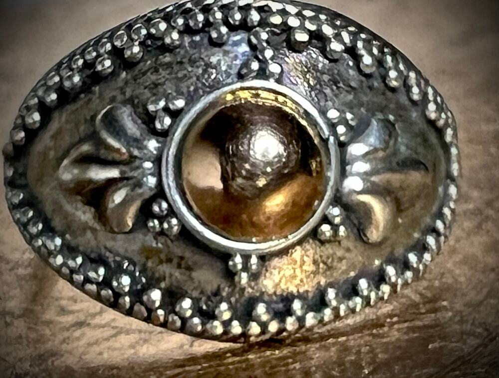 Artisan Bali 18K Gold 925 Sterling Silver Granulated Dome Ring Sz 7